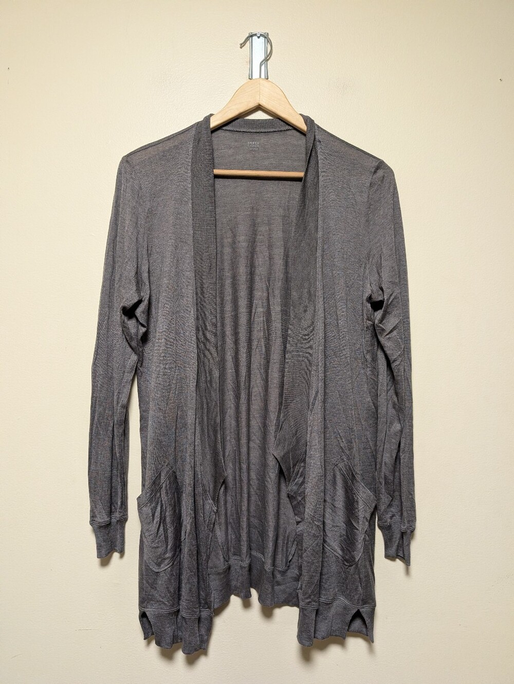 Eileen Fisher Gray Silk Cotton Long Open Front Cardigan Medium